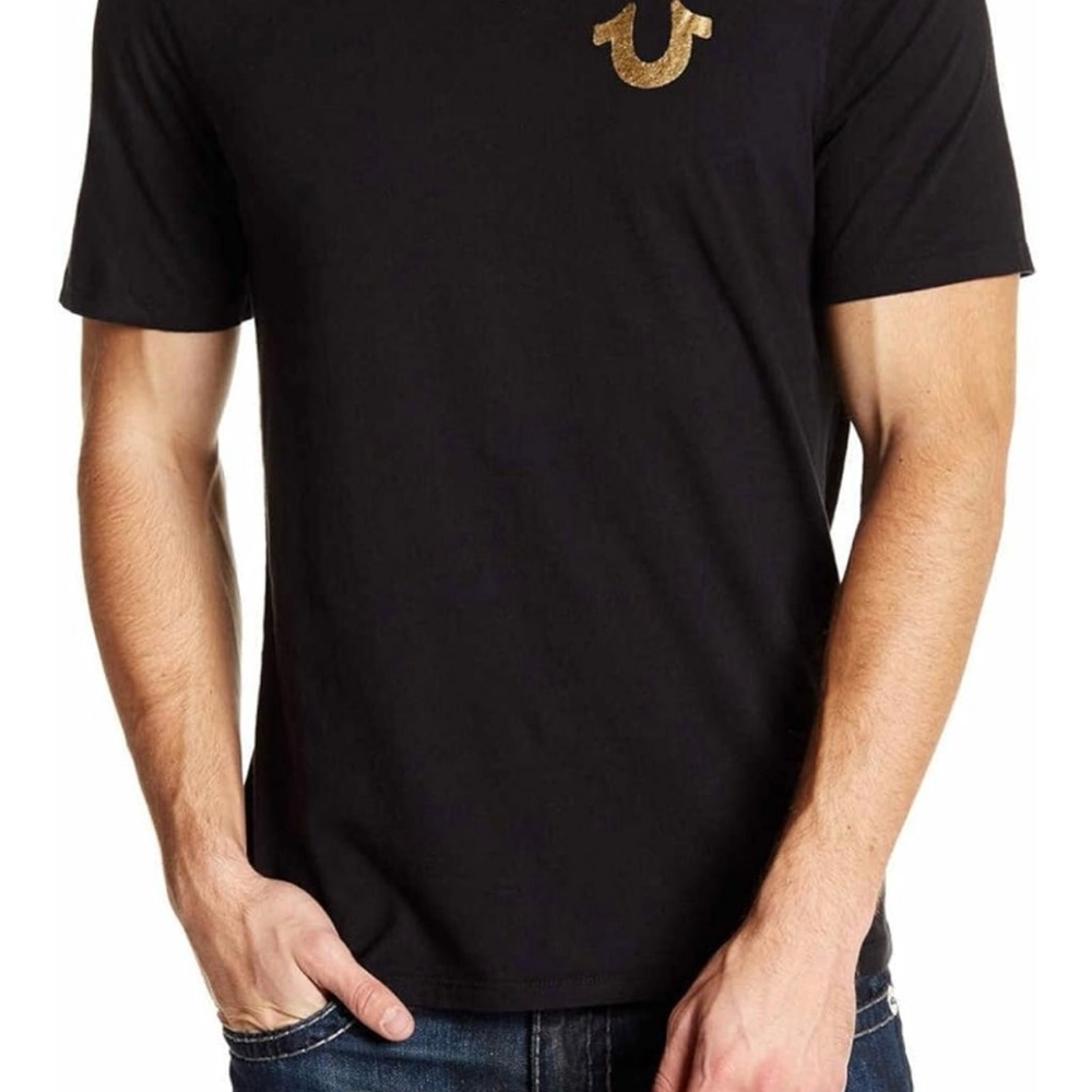 True Religion Mens Big Buddha Metallic Short Sleeve TeeT-Shirt.